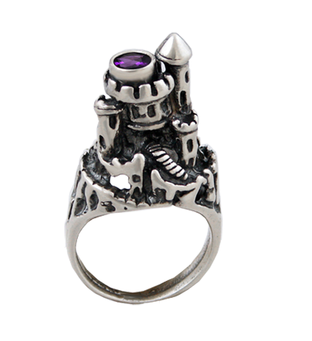 Sterling Silver Impractical But Fablous Castle Ring With Amethyst Size 9 Sterling Silver Impractical But Fablous Castle Ring With Amethyst Size 9